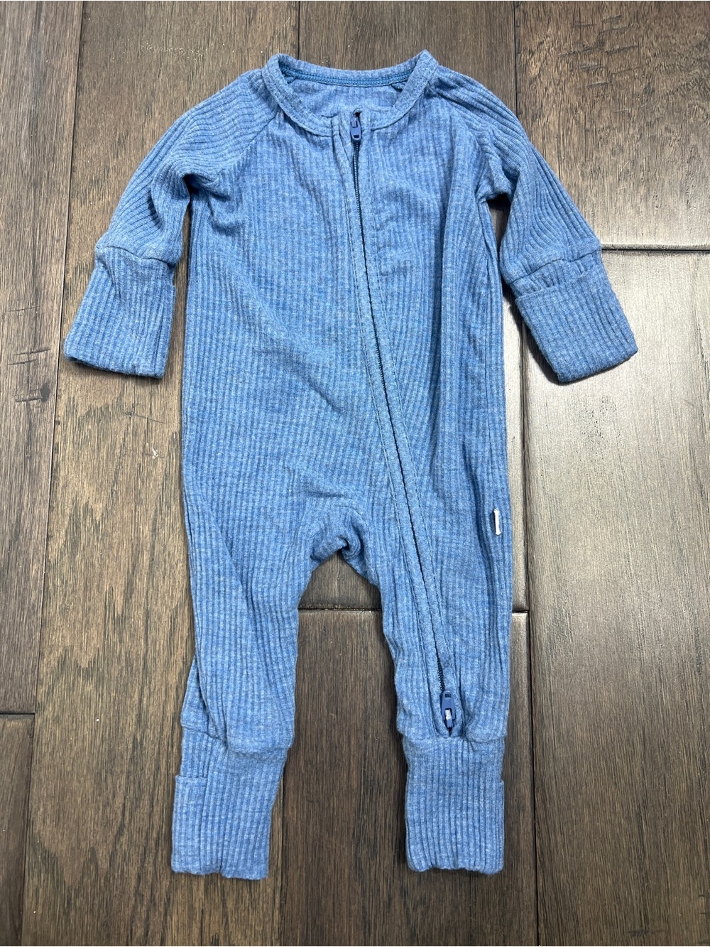 Little Sleepies Heather Blue Ribbed Zippy Preemie